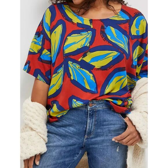 Anthropologie Corey Lynn Calter Rhea‎ Blouse Size Small Red Maize Blue $158 - Picture 1 of 7